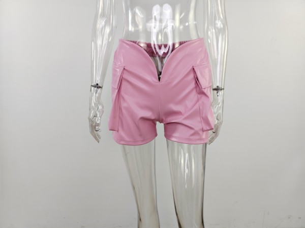 PU leather patch pocket tight and sexy low waisted leather pants
