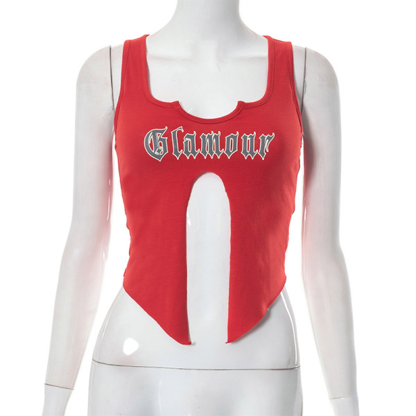 U-neck sleeveless split T-shirt top