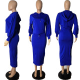 Letter printed pullover hooded sweater long skirt sports set