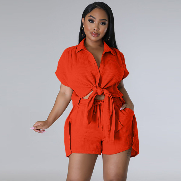 Solid color shirt short sleeved casual shorts set