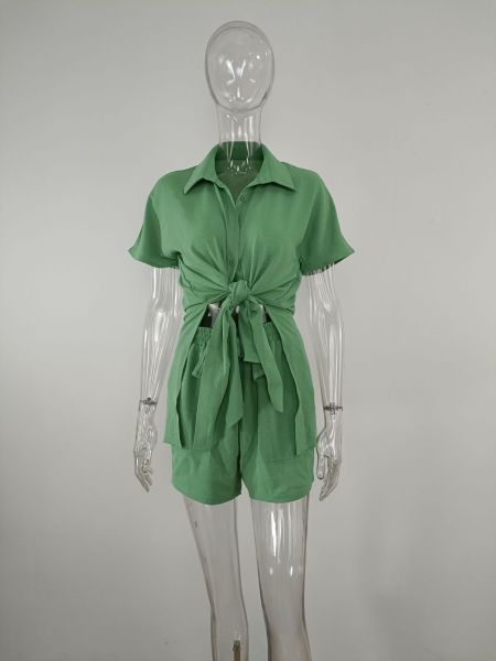 Solid color shirt short sleeved casual shorts set