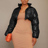 Open navel standing neck loose short cotton jacket