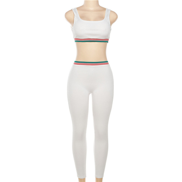 Sleeveless open navel vest high waisted tight casual pants set