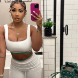 Sleeveless open navel vest high waisted tight casual pants set