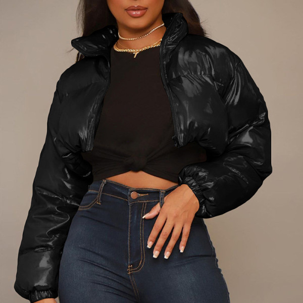 Open navel standing neck loose short cotton jacket