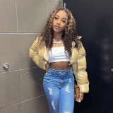 Open navel standing neck loose short cotton jacket
