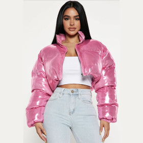 Open navel standing neck loose short cotton jacket