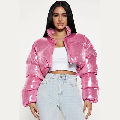 Open navel standing neck loose short cotton jacket