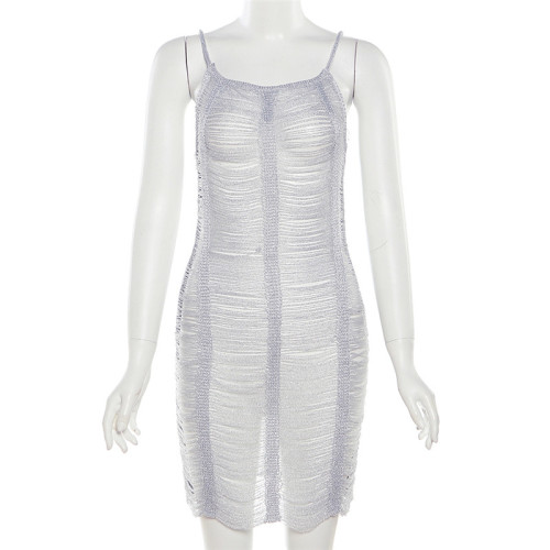 Sexy Hollow Open Back Knit Strap Wrap Hip Dress
