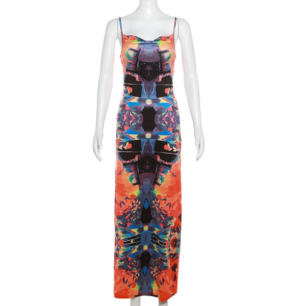 Suspended open back V-neck slim fitting dress