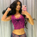 Printed Sexy Open Umbilical Short Top