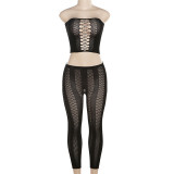 Sexy Bra Perspective Mesh Hollow Fun Tight Pants Set