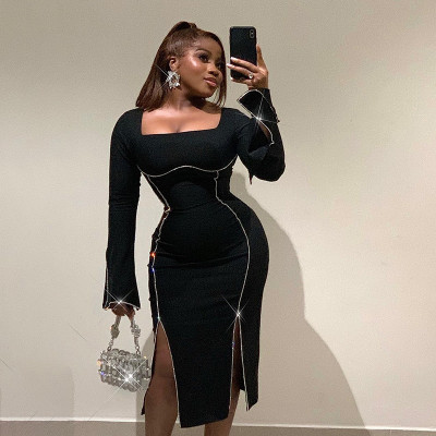 Ribbon Slim Fit Waist Split Dress