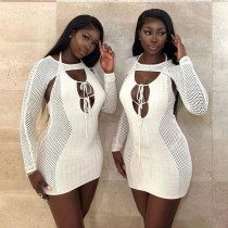 Hanging Neck Lace up Long Sleeve Shawl Open Back Slim Fit Wrap Hip Wool Knit Dress Hanging Neck Lace up Long Sleeve Shawl Open Back Slim Fit Wrap Hip Wool Knit Dress