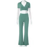 Cross top high waisted slim fitting casual pants two-piece set
