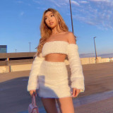 Chest wrap top hollowed out navel exposed short skirt set