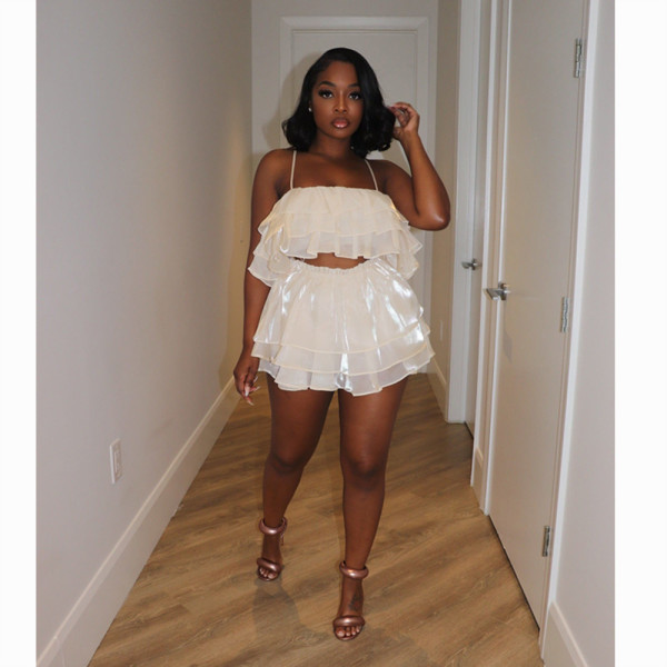 Organza Solid Strap Set Trouser Skirt