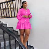 V-neck long sleeved pleated hem dress