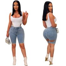 Perforated Wash Water Set Pearl Slim Fit Jeans and Shorts Perforated Wash Water Set Pearl Slim Fit Jeans and Shorts