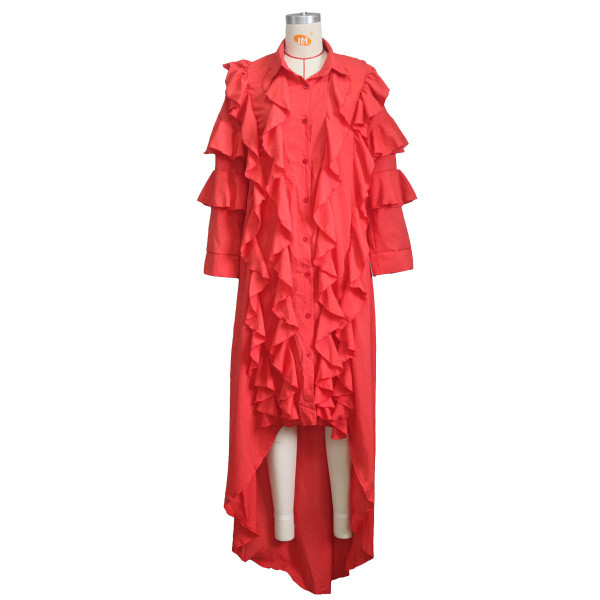 High and low hem casual lotus leaf sleeve shirt skirt sun protection suit