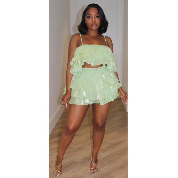 Organza Solid Strap Set Trouser Skirt