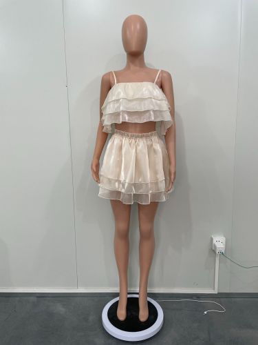 Organza Solid Strap Set Trouser Skirt