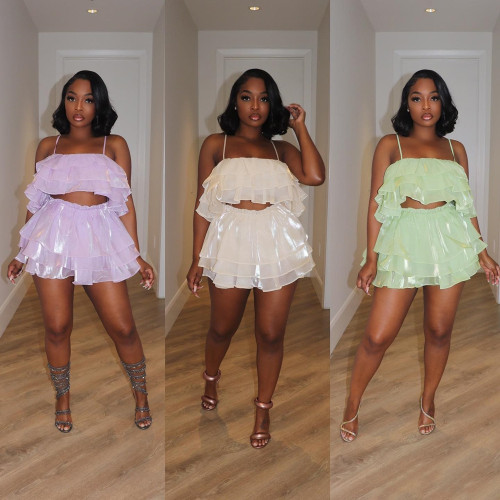 Organza Solid Strap Set Trouser Skirt