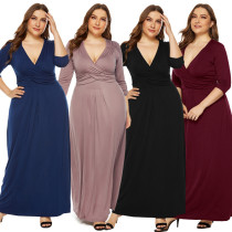 Sexy deep V-neck large swing long skirt with high elasticity dress Sexy deep V-neck large swing long skirt with high elasticity dress