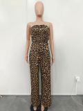 Printed patchwork jumpsuit wide leg pants
