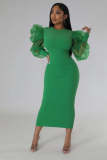 Women's Fashion Mesh Bubble Sleeves Elegant Slim Fit Sexy Dress