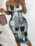 Imitation denim printed dress