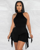 Neck Sleeveless Casual Tassel Two Piece Set