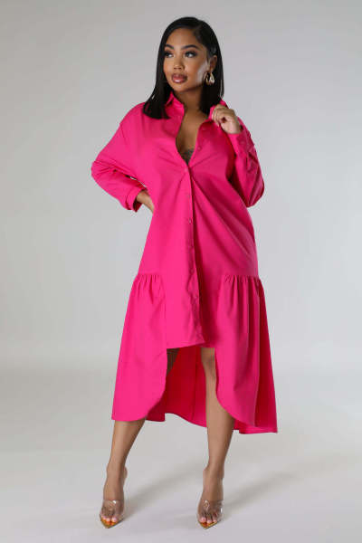 Women's fashion loose fitting casual button up shirt skirt