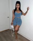 Women's casual washed denim short skirt set