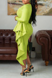 Solid square neckline pleated long sleeved dress