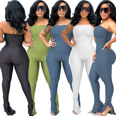 Casual jumpsuit with bra and slit hem