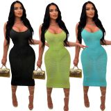 Slim fitting and hollow out sexy knitted dress with straps