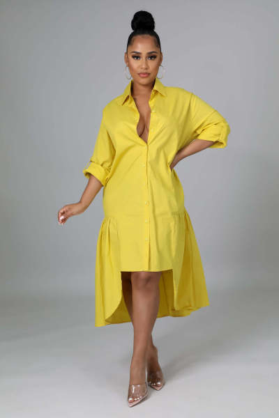 Women's fashion loose fitting casual button up shirt skirt