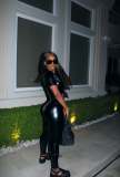 Slim Fit Sexy Mirror PU Leather Pants Set Two Piece Set