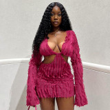 Mesh Wave Pattern Sexy Wrapped Hip Dress
