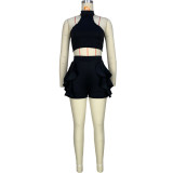 Hanging neck vest with wooden ear edge two-piece set