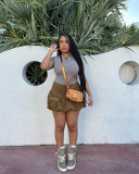 Solid color zipper ultra short puffy skirt