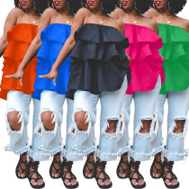 Women's multi-layer patchwork wave overlay chest wrap top