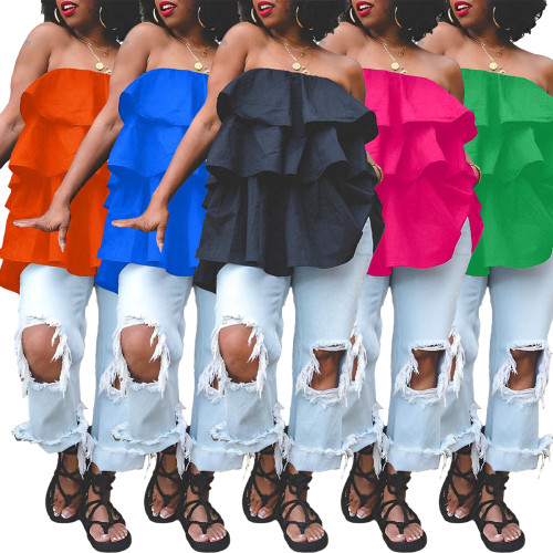 Women's multi-layer patchwork wave overlay chest wrap top