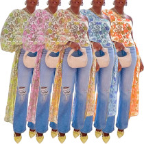 Sexy digital printed single sided sleeve flare sleeve top Sexy digital printed single sided sleeve flare sleeve top