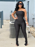 Casual jumpsuit with bra and slit hem