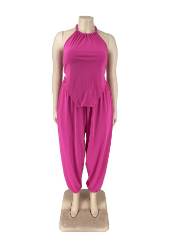 Oversized women's solid color neck pocket irregular two-piece set