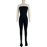 Casual jumpsuit with bra and slit hem