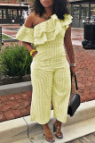 Classic striped diagonal shoulder women's casual jumpsuit