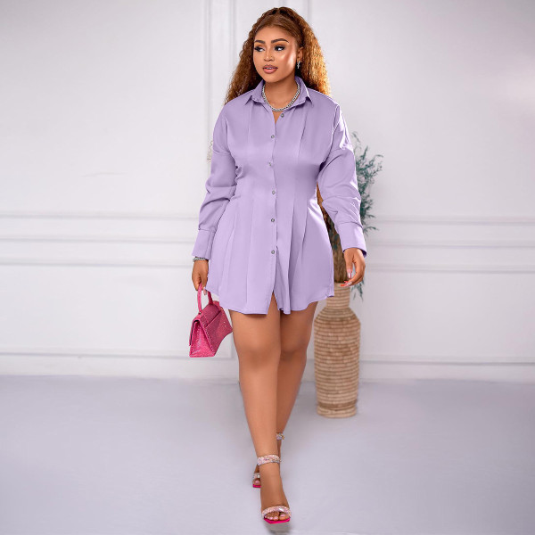 Lantern Sleeves Asymmetric Waist Wrapped Dress Shirt Skirt